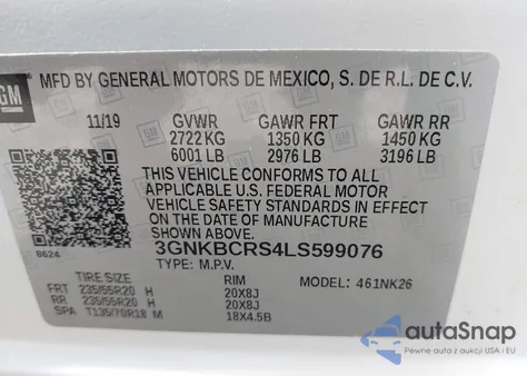 2020 Chevrolet Blazer Fwd 2Lt from USA, damaged, VIN 3GNKBCRS4LS599076